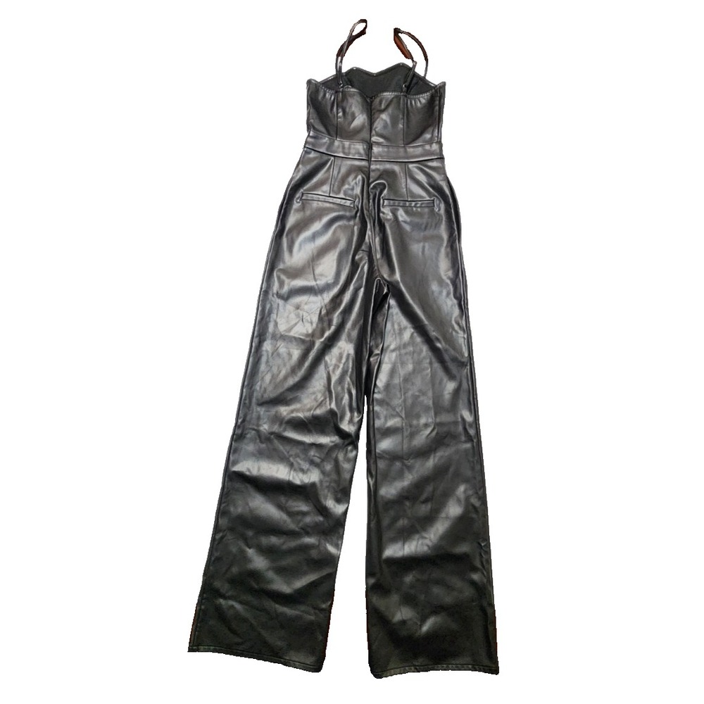 Forever 21 Womens Faux Leather Strap Jumpsuit Multiple Pockets Size S‎